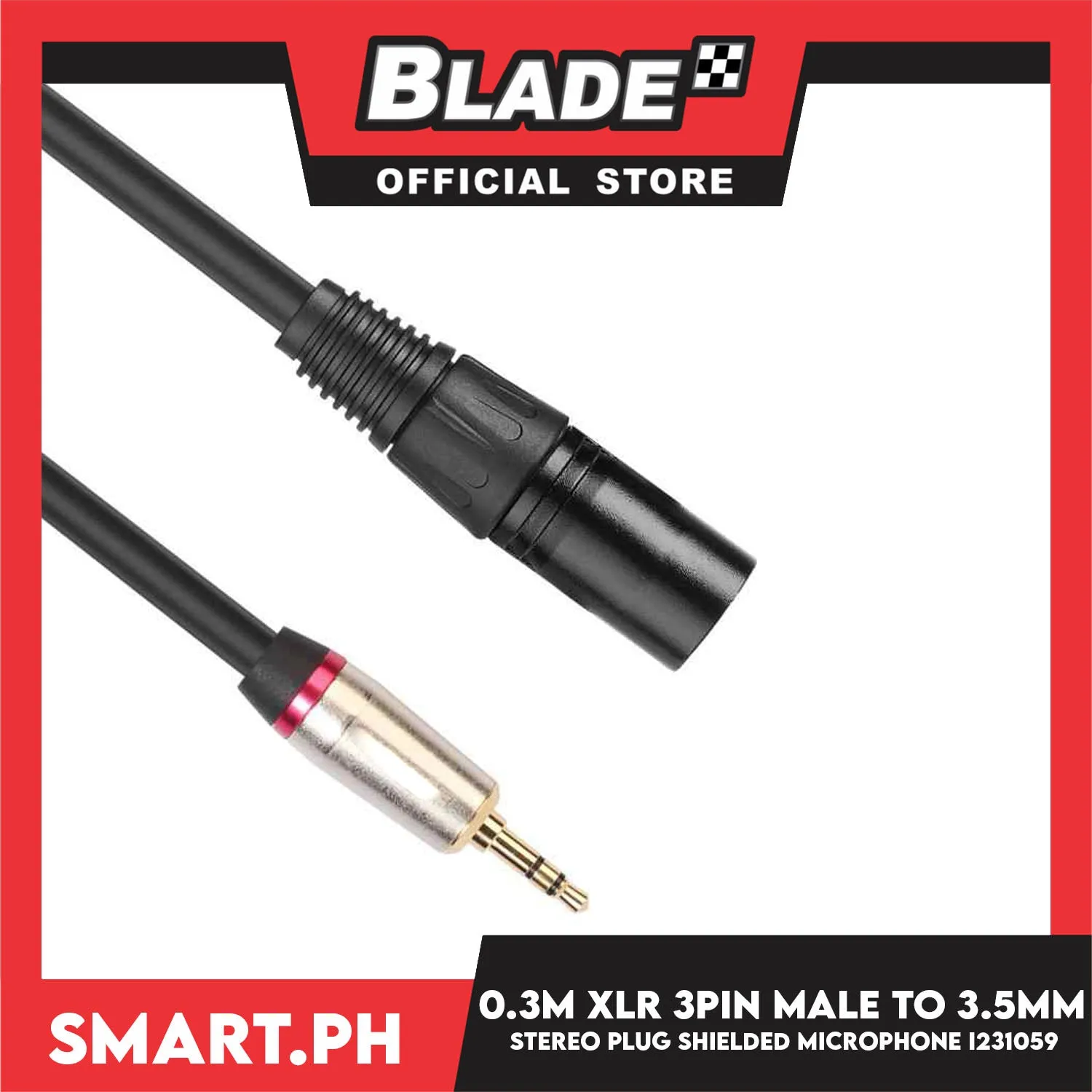 0.3 Meter XLR 3Pin Male to 3.5mm Stereo Plug Shielded Microphone I231059- for Voice Recorder, Tablet, Laptop and More