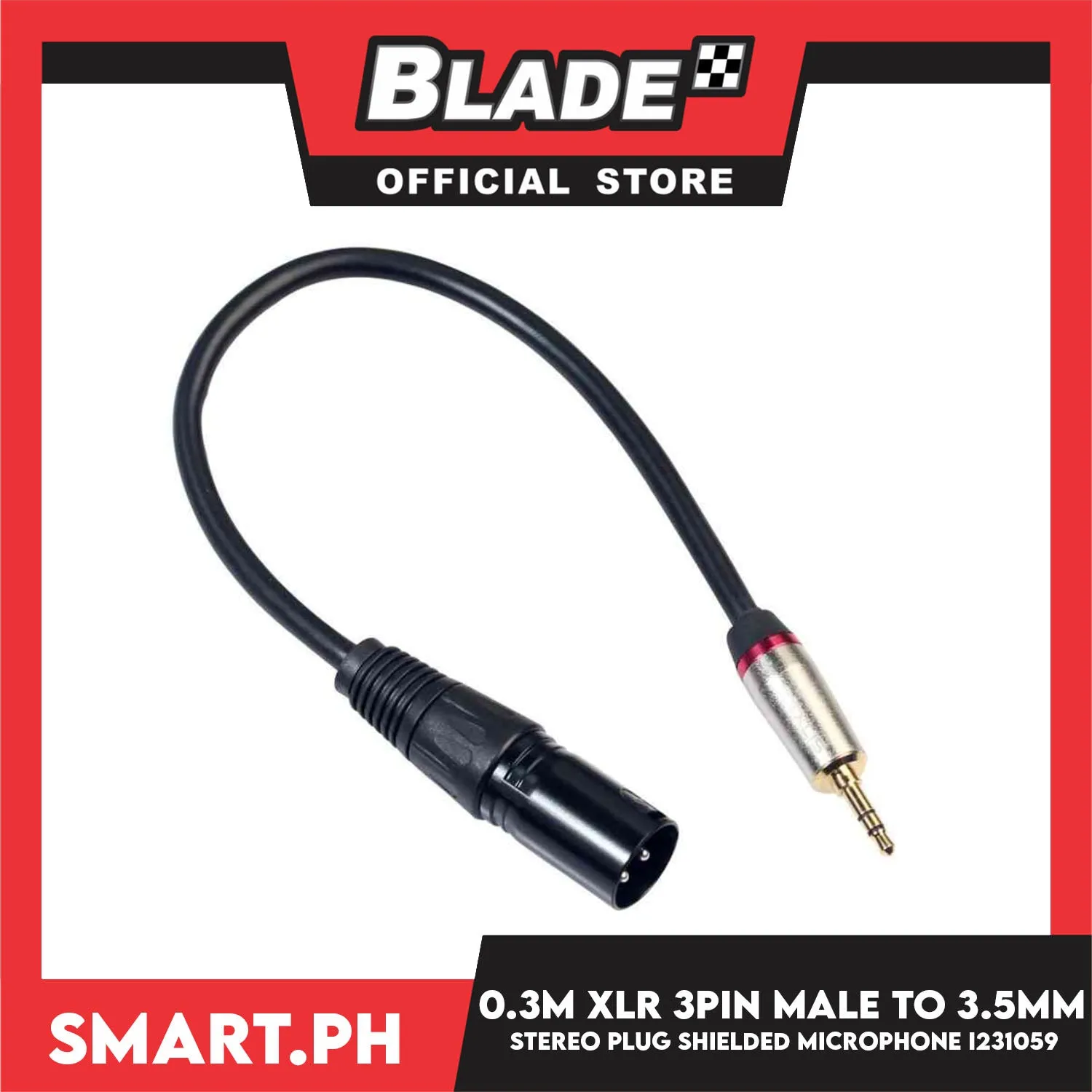0.3 Meter XLR 3Pin Male to 3.5mm Stereo Plug Shielded Microphone I231059- for Voice Recorder, Tablet, Laptop and More