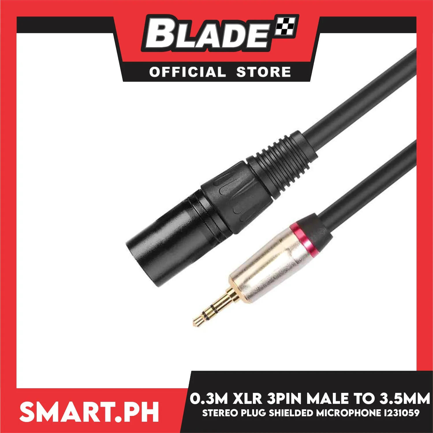 0.3 Meter XLR 3Pin Male to 3.5mm Stereo Plug Shielded Microphone I231059- for Voice Recorder, Tablet, Laptop and More
