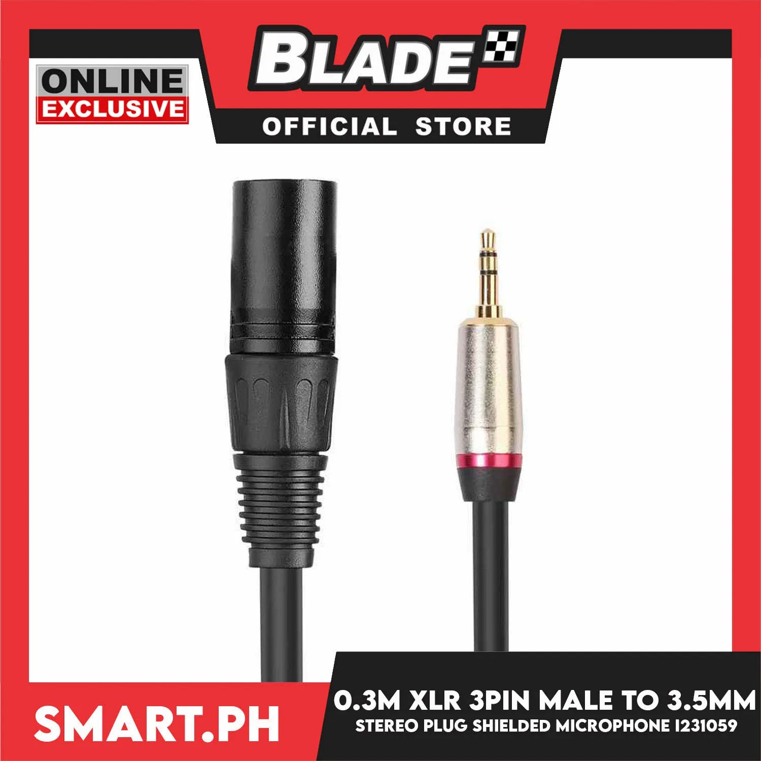 0.3 Meter XLR 3Pin Male to 3.5mm Stereo Plug Shielded Microphone I231059- for Voice Recorder, Tablet, Laptop and More