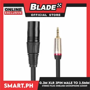 0.3 Meter XLR 3Pin Male to 3.5mm Stereo Plug Shielded Microphone I231059- for Voice Recorder, Tablet, Laptop and More