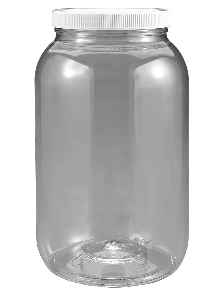 1 gallon plastic jar, wide mouth, clear, with lined fresh seal lid, shatter-proof container storage pet 4 quarts 128 ounce