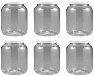 1/2 Gallon 2 Quart Plastic Wide Mouth Jar With Pressurized Seal White Screw On Cap Lid And Container Shatter-Proof Best American Bpa Free Crystal Clear Pet (6)