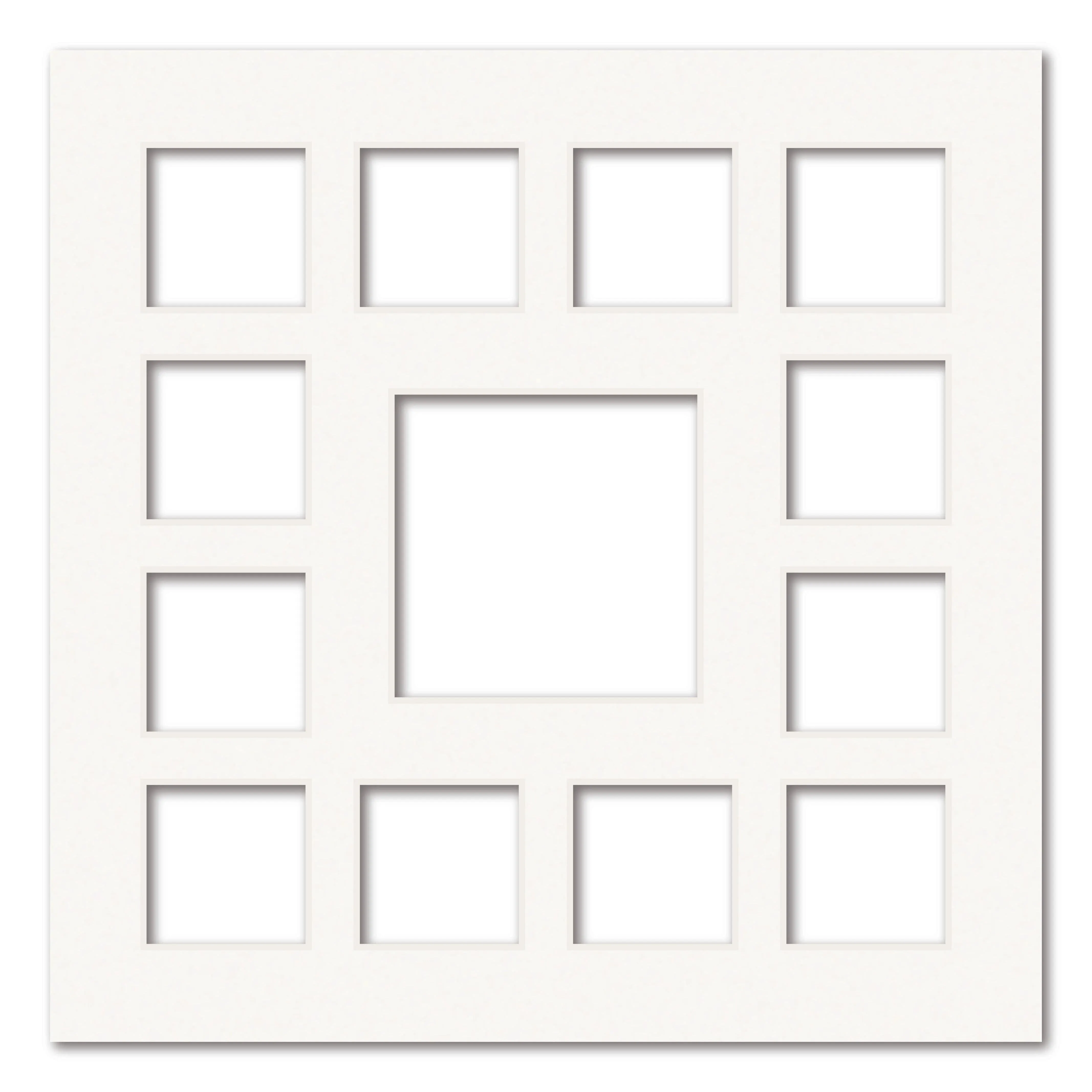 13 Window (2.5x2.5 & 4x4in) Square Collage Photo Mat Board