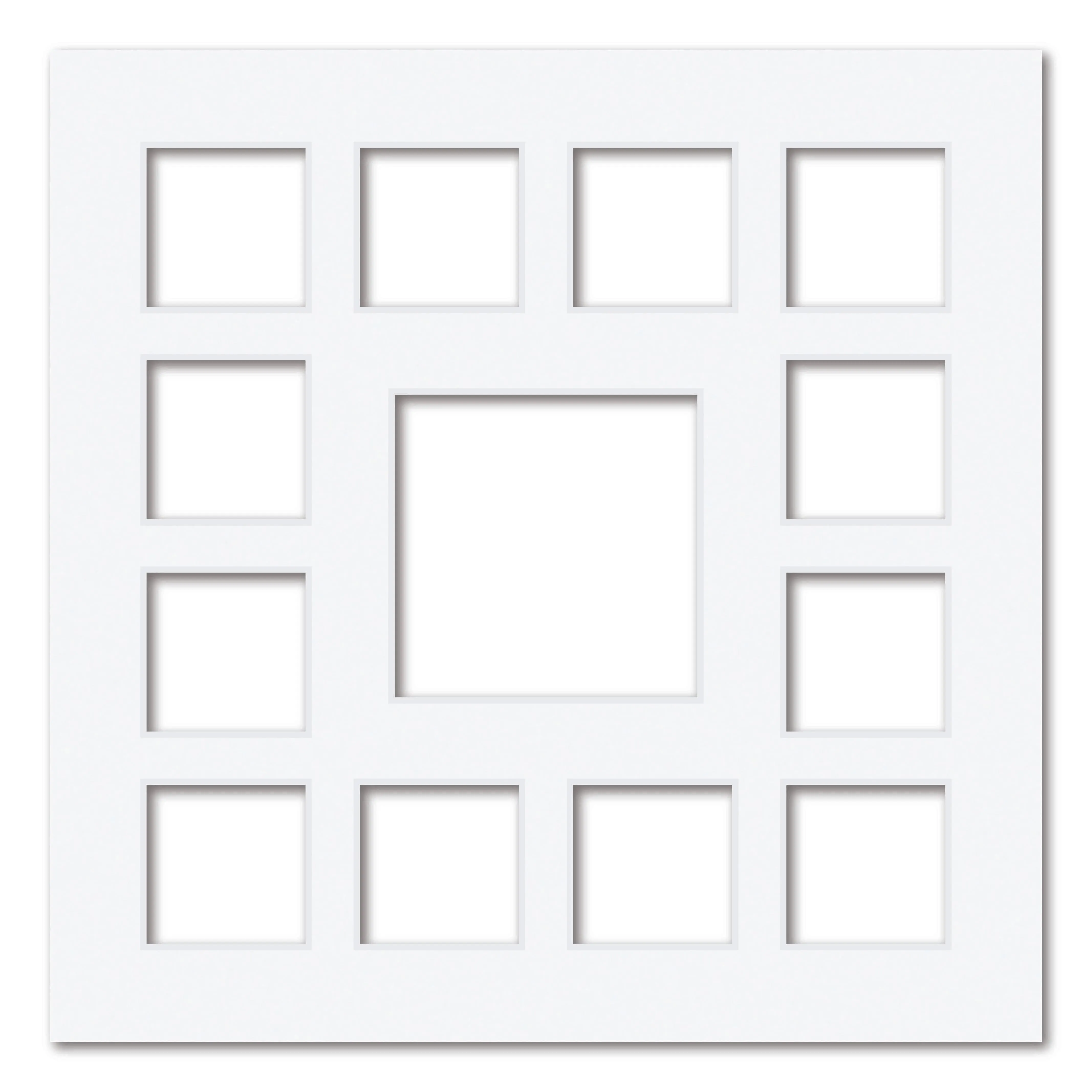 13 Window (2.5x2.5 & 4x4in) Square Collage Photo Mat Board