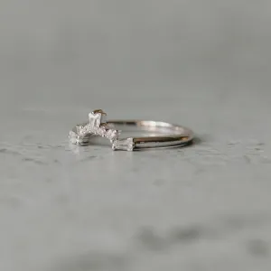 14K White Gold Baguette and Round Cut Diamond Wedding Contour Band