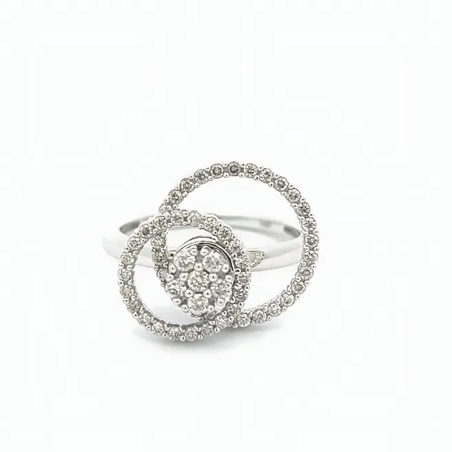14K WHITE GOLD DOUBLE CIRCLE SPINNER RING WITH 0.49CTW