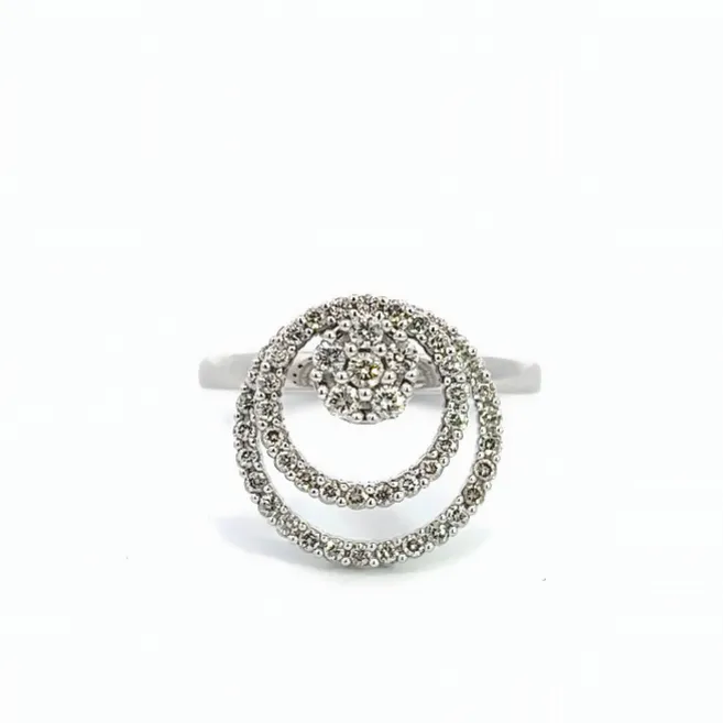 14K WHITE GOLD DOUBLE CIRCLE SPINNER RING WITH 0.49CTW