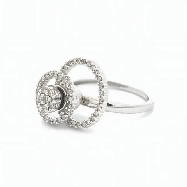 14K WHITE GOLD DOUBLE CIRCLE SPINNER RING WITH 0.49CTW