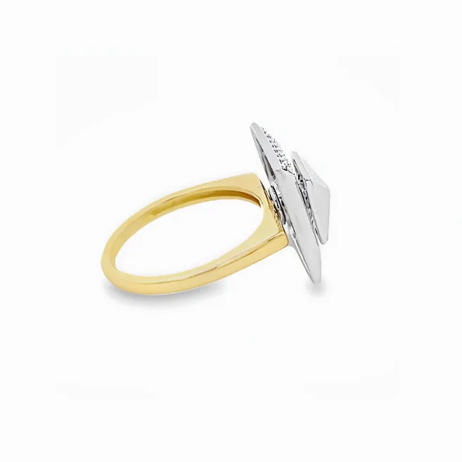14K YELLOW AND WHITE GOLD DOUBLE PYRAMID SPINNER RING WITH 0.15CTW