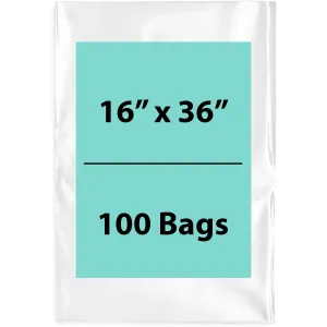 16X36 inches Clear Flat Poly Bags 2Mil Open Top (LDPE)