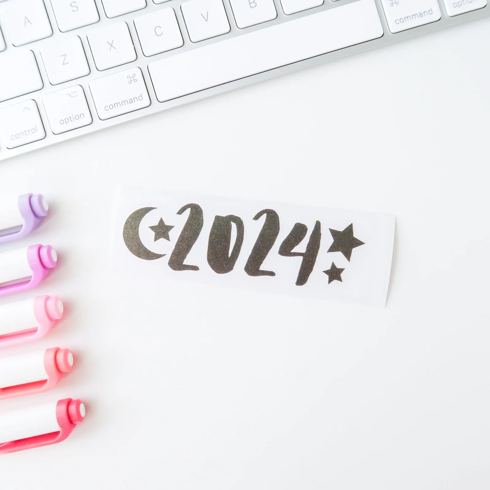 2024 Hand Lettered Vinyl Decal - Moon & Stars