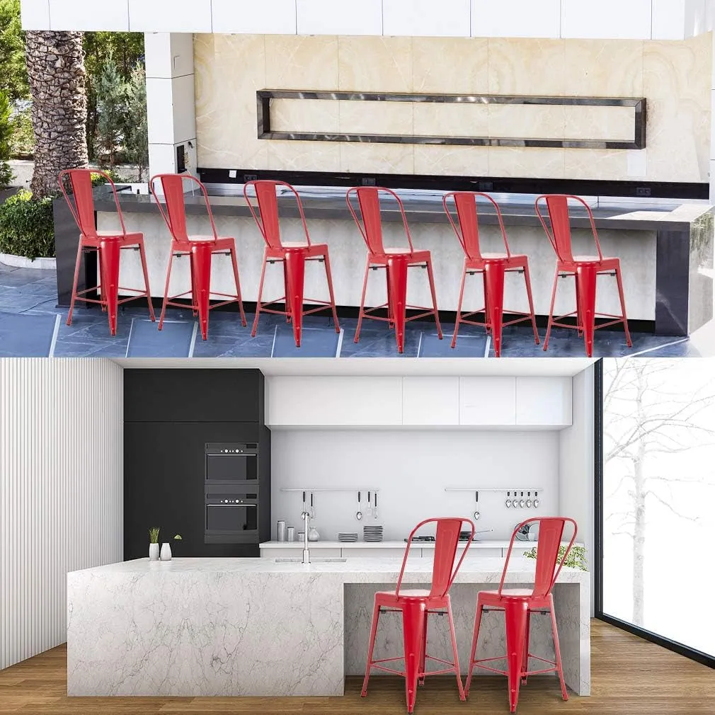 24 Inches Bar Stool Set of 4 Counter Height Barstool with Back Seat