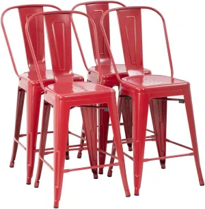 24 Inches Bar Stool Set of 4 Counter Height Barstool with Back Seat
