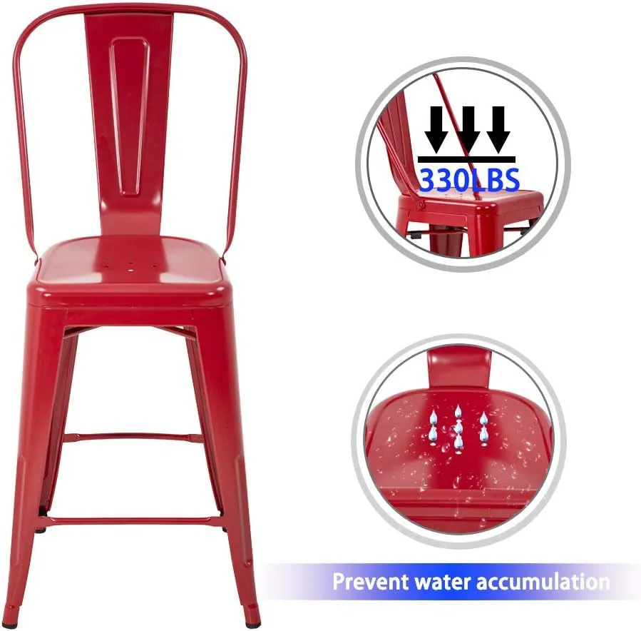 24 Inches Bar Stool Set of 4 Counter Height Barstool with Back Seat