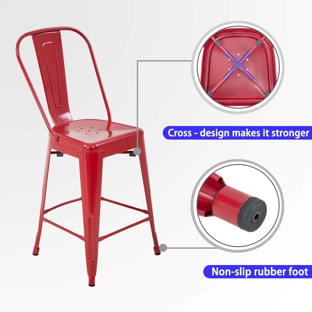 24 Inches Bar Stool Set of 4 Counter Height Barstool with Back Seat