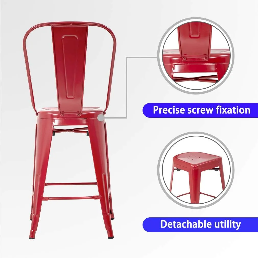 24 Inches Bar Stool Set of 4 Counter Height Barstool with Back Seat