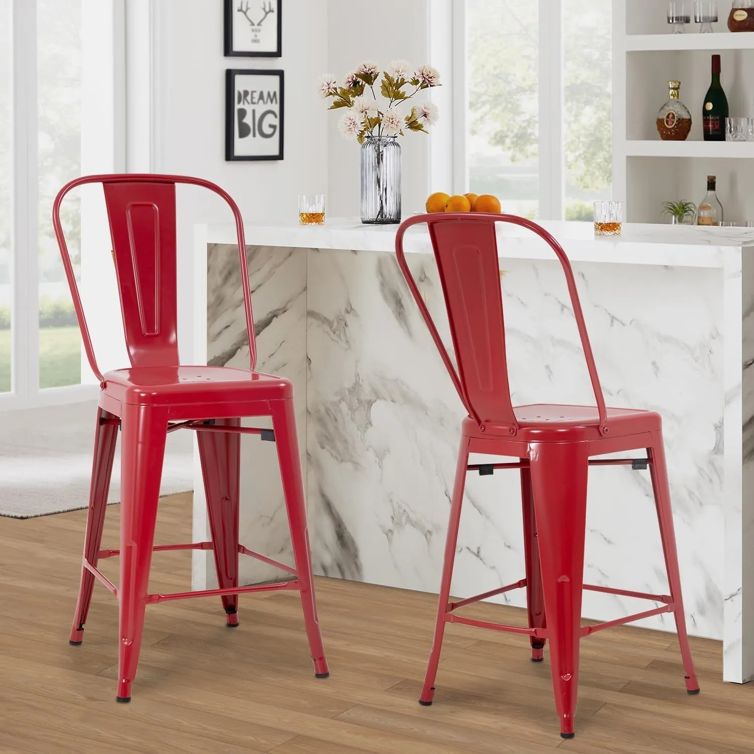 24 Inches Bar Stool Set of 4 Counter Height Barstool with Back Seat