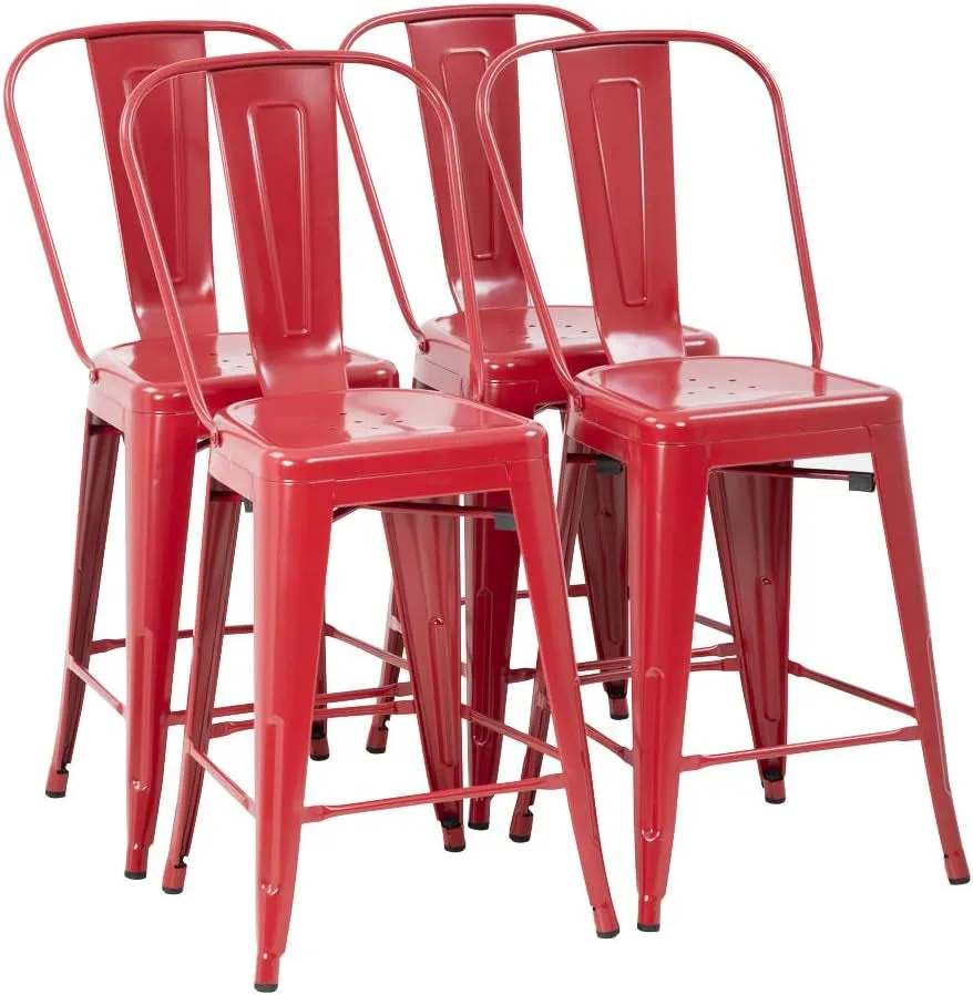24 Inches Bar Stool Set of 4 Counter Height Barstool with Back Seat