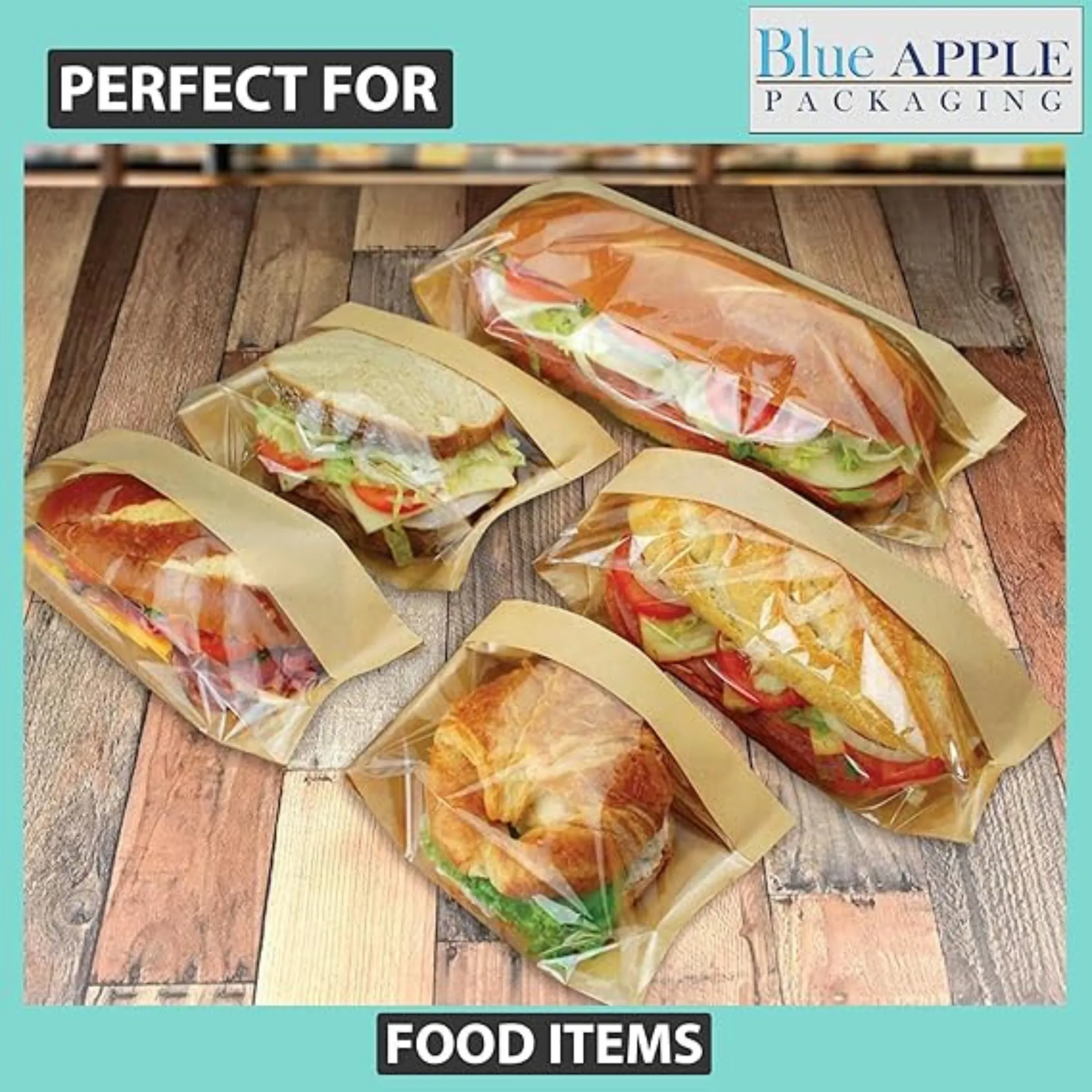3.5X2.25X10.75 inches Paper Sandwich Bags 80 GSM Kraft w/OPP