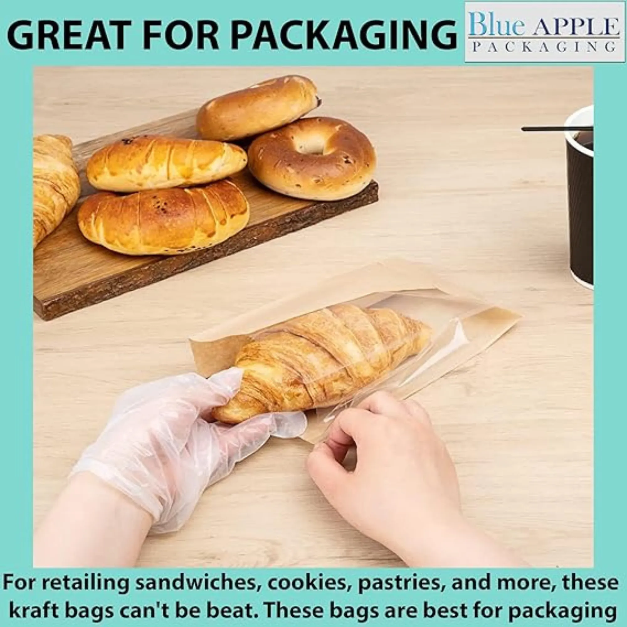 3.5X2.25X10.75 inches Paper Sandwich Bags 80 GSM Kraft w/OPP