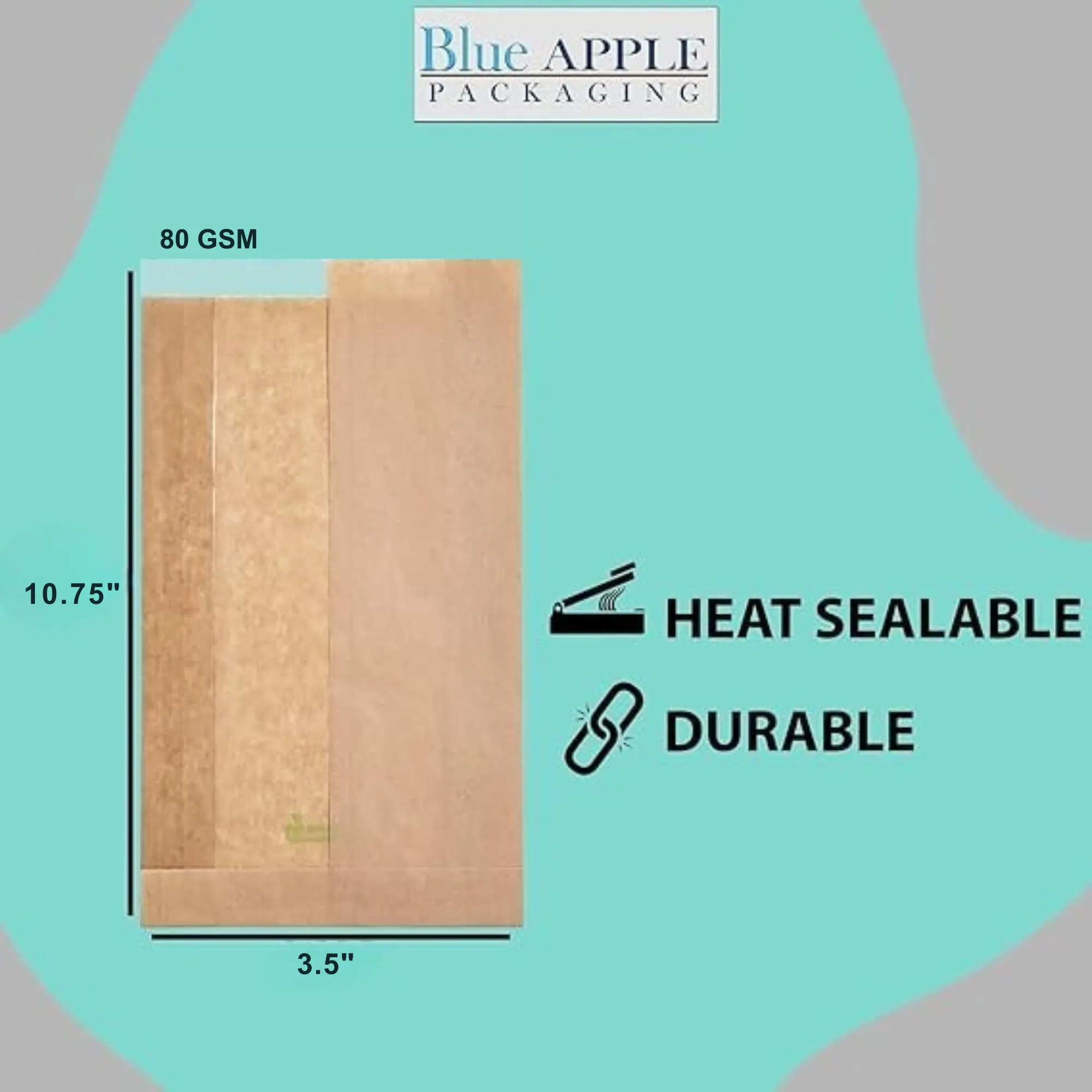 3.5X2.25X10.75 inches Paper Sandwich Bags 80 GSM Kraft w/OPP