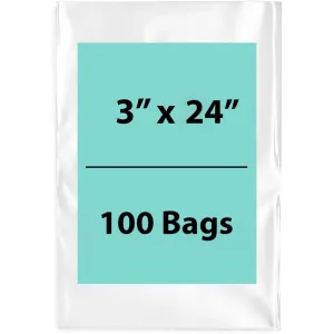 3X24 inches Clear Flat Poly Bags 3Mil Open Top (LDPE)