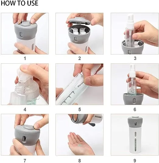 4-in-1 Smart Travel Bottles Set Includes 4 Empty Reusable Cosmetic Toiletry Containers
