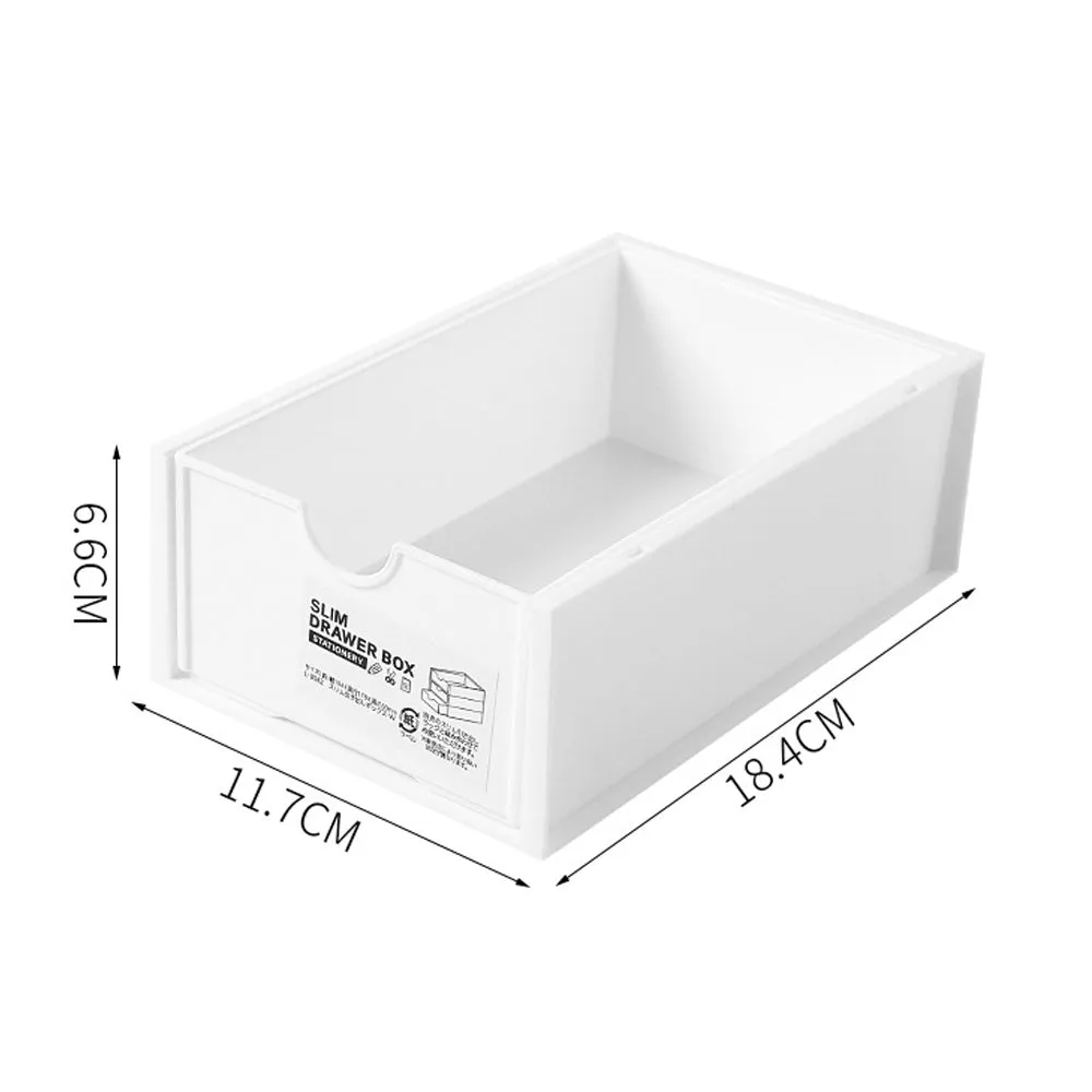 4 Pcs Set Stackable Desktop storage Box Drawer Transparent Plastic Stationery Cosmetic Organizer Box(White)