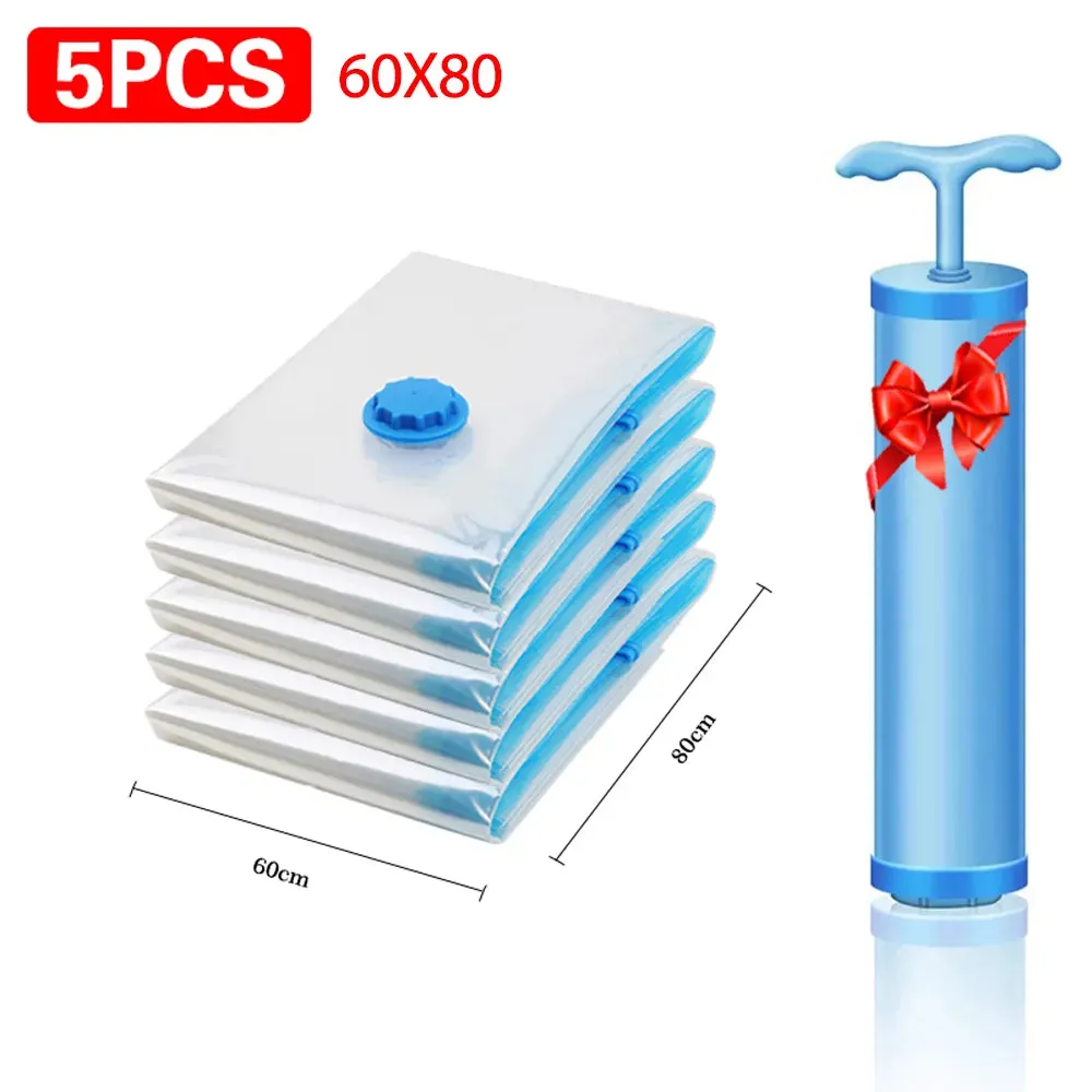 5Pcs Vacuum Storage Bags Vacuum Seal Bag Space Saving Bags for Comforters Clothes Pillow Bedding Blanket Storage