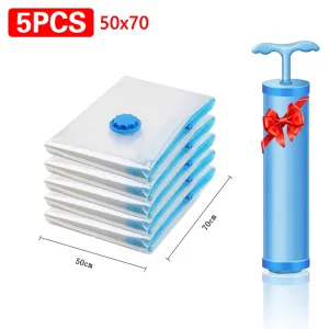 5Pcs Vacuum Storage Bags Vacuum Seal Bag Space Saving Bags for Comforters Clothes Pillow Bedding Blanket Storage