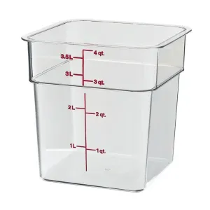 6PCE Cambro Square Polycarb Food Storage Container 3.8L Clear 4SFSCW