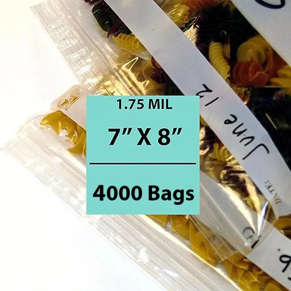 7X8 inches Quart Zipper Storage Bags w/ White Strips 1.75 Mil LDPE