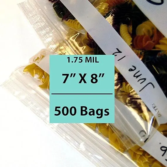 7X8 inches Quart Zipper Storage Bags w/ White Strips 1.75 Mil LDPE
