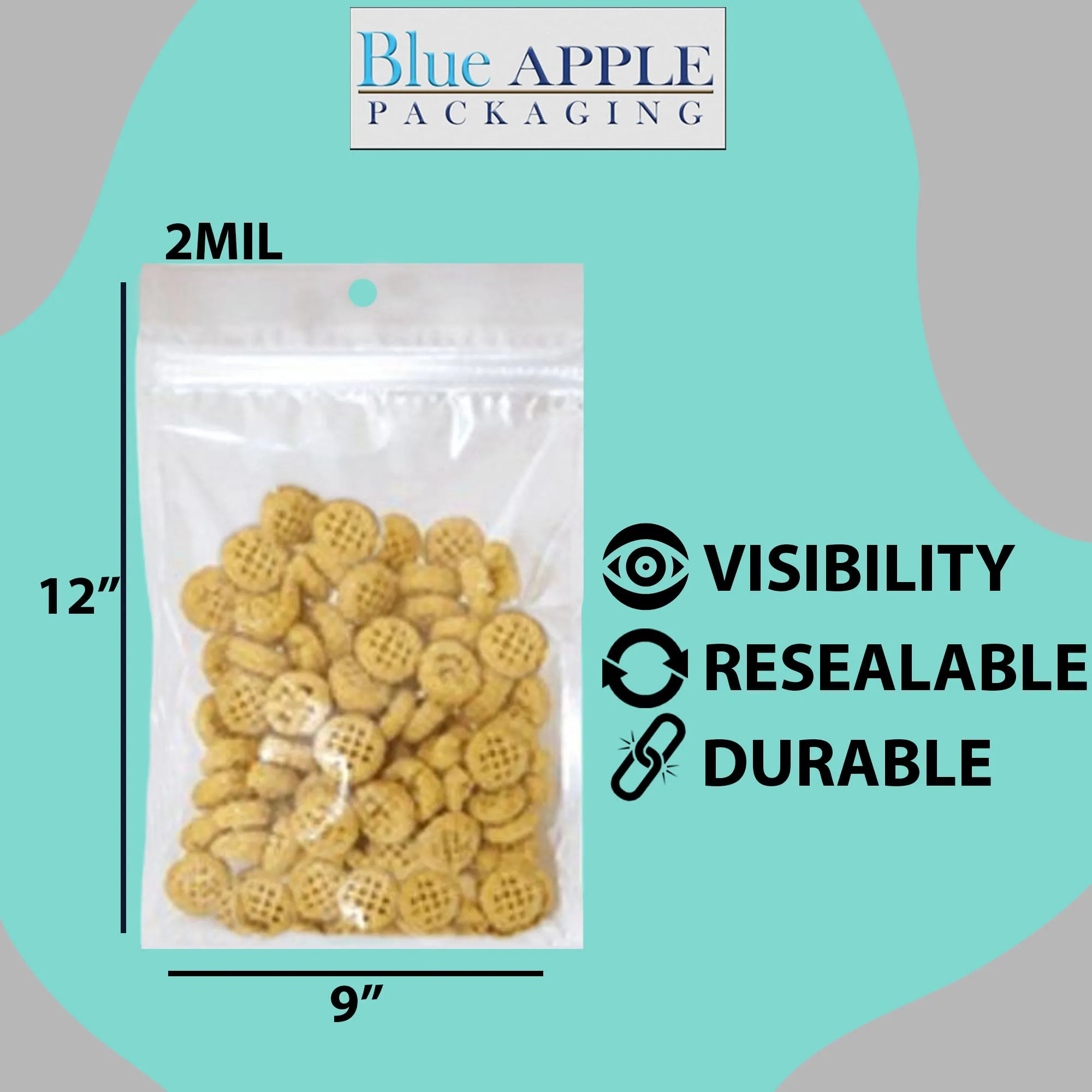 9X12 Inches Polypropylene ZipLock Bags W/ Hang Hole 2 Mil Clear
