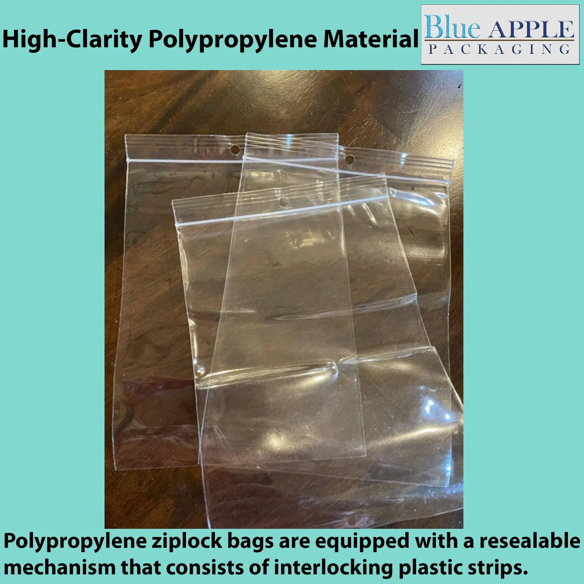 9X12 Inches Polypropylene ZipLock Bags W/ Hang Hole 2 Mil Clear