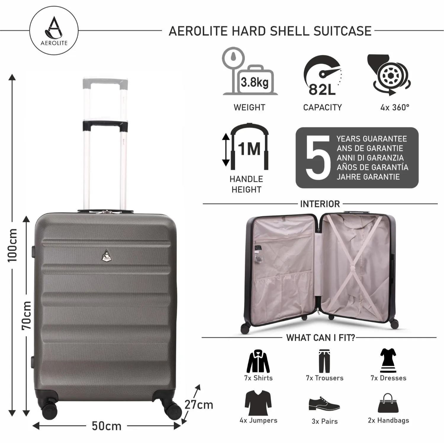 Aerolite Hard Shell 3 Piece Lightweight Suitcase Complete Luggage Set (Cabin 21"   Medium 25"  Large 29" Hold Luggage Suitcase)