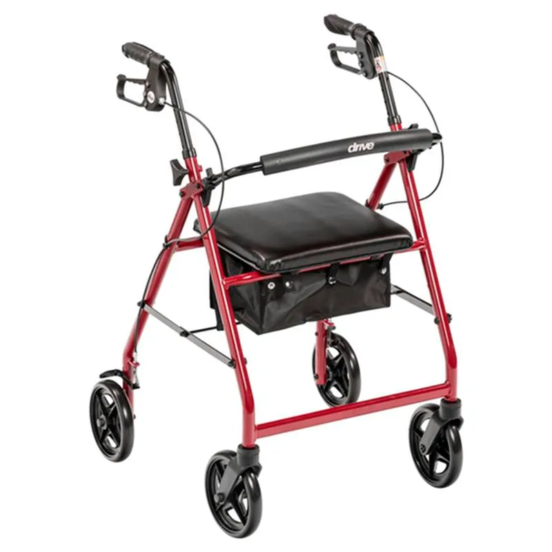 Aluminum Rollator Rolling Walker with Fold Up and Removable Back Support and Padded Seat, Red - 1 Each