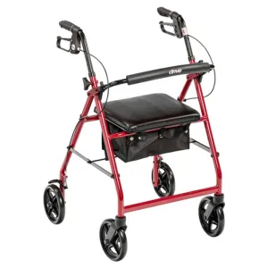 Aluminum Rollator Rolling Walker with Fold Up and Removable Back Support and Padded Seat, Red - 1 Each