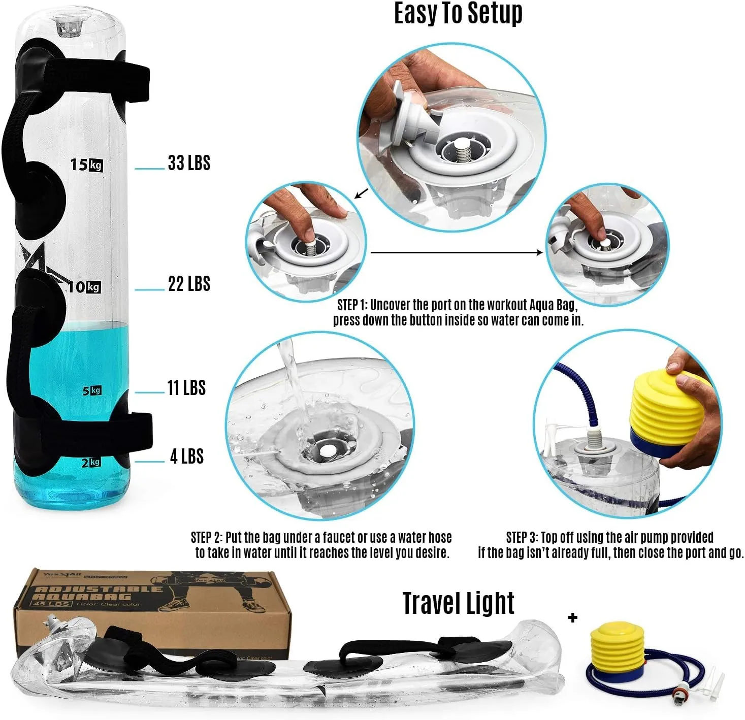 ALYV Adjustable Aqua Bag and Power Bag with Water - Portable Stability Fitness Equipment (20 KG)