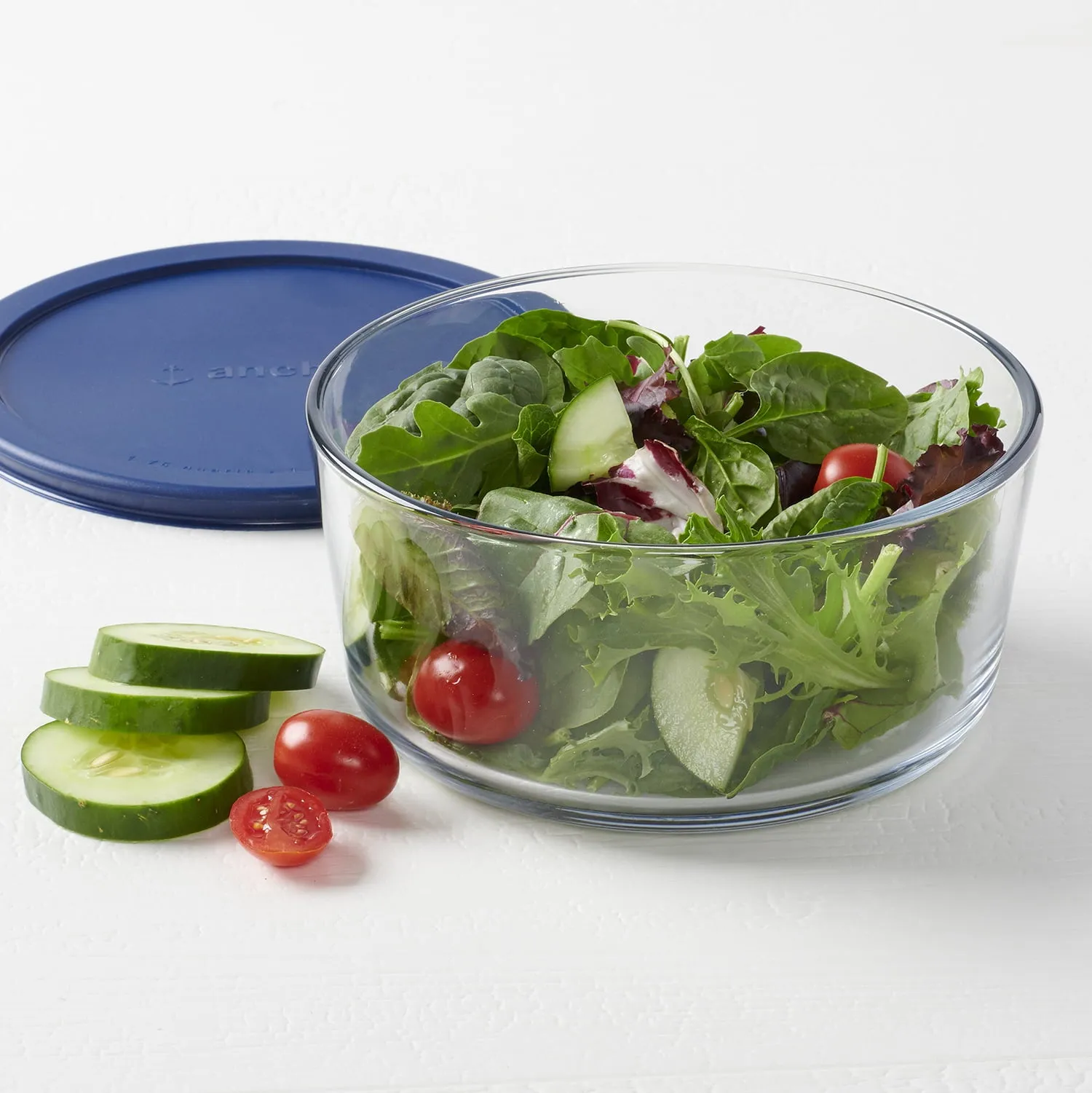 Anchor Hocking Clear Round Glass 7-Cup Food Storage Bowl with Lid