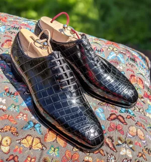 Ascot Wholecut - Piano Black Crocodile