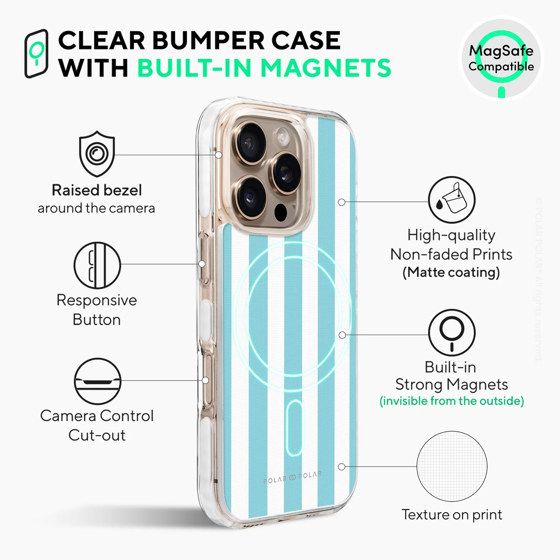 Baby Blue Stripe - iPhone 16 Pro Clear Bumper MagSafe Case