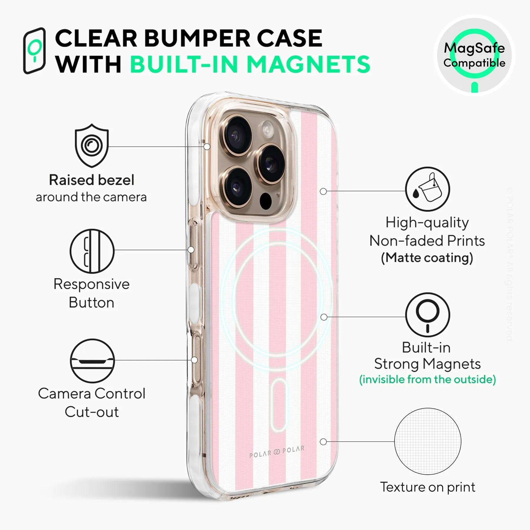 Baby Pink Stripe - iPhone 16 Pro Clear Bumper MagSafe Case
