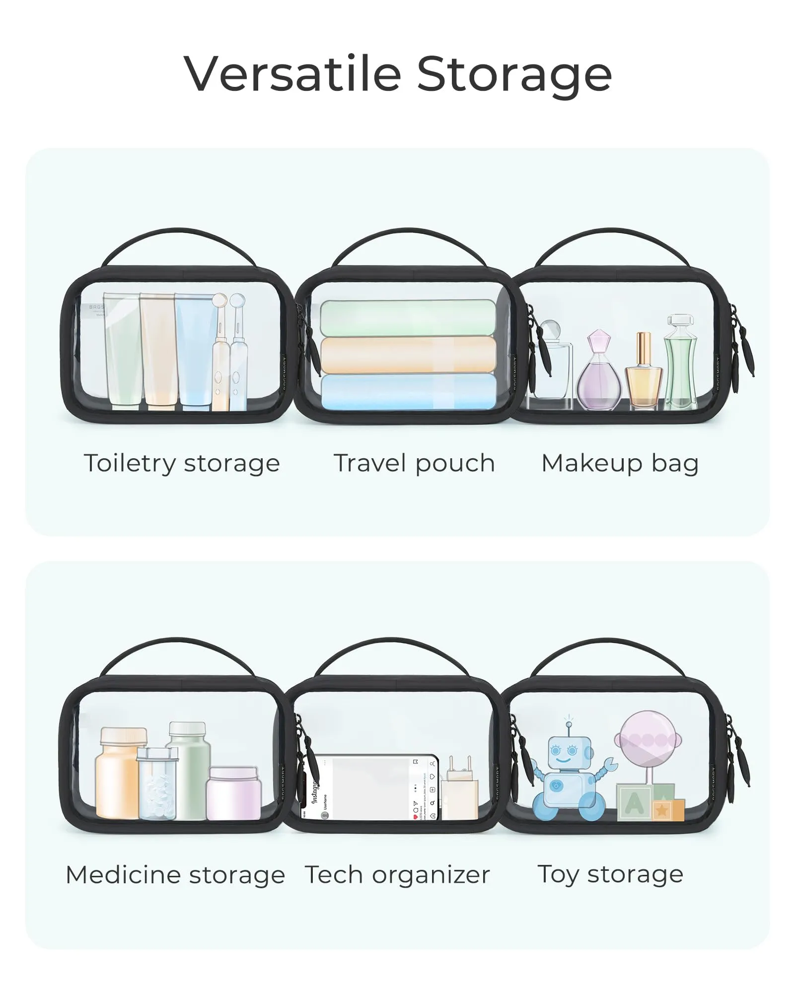 BAGSMART Clear Makeup Bag - TSA Approved Toiletry Bag with Handle Large Opening, Water-Resistant Durable PVC Clear Toiletry Bags for Traveling Travel Essentials (Pink)