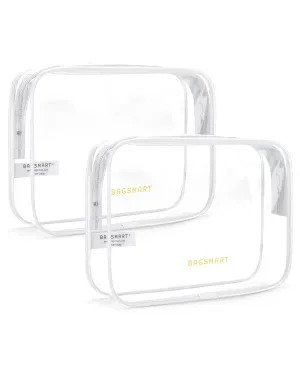 BAGSMART Clear Toiletry Bag, 2 Packs TSA Approved Water Resistant Quart Size Travel Organizer, Airport Airline Travel Essential Carry On Makeup Cosmetic Bags for Women, White