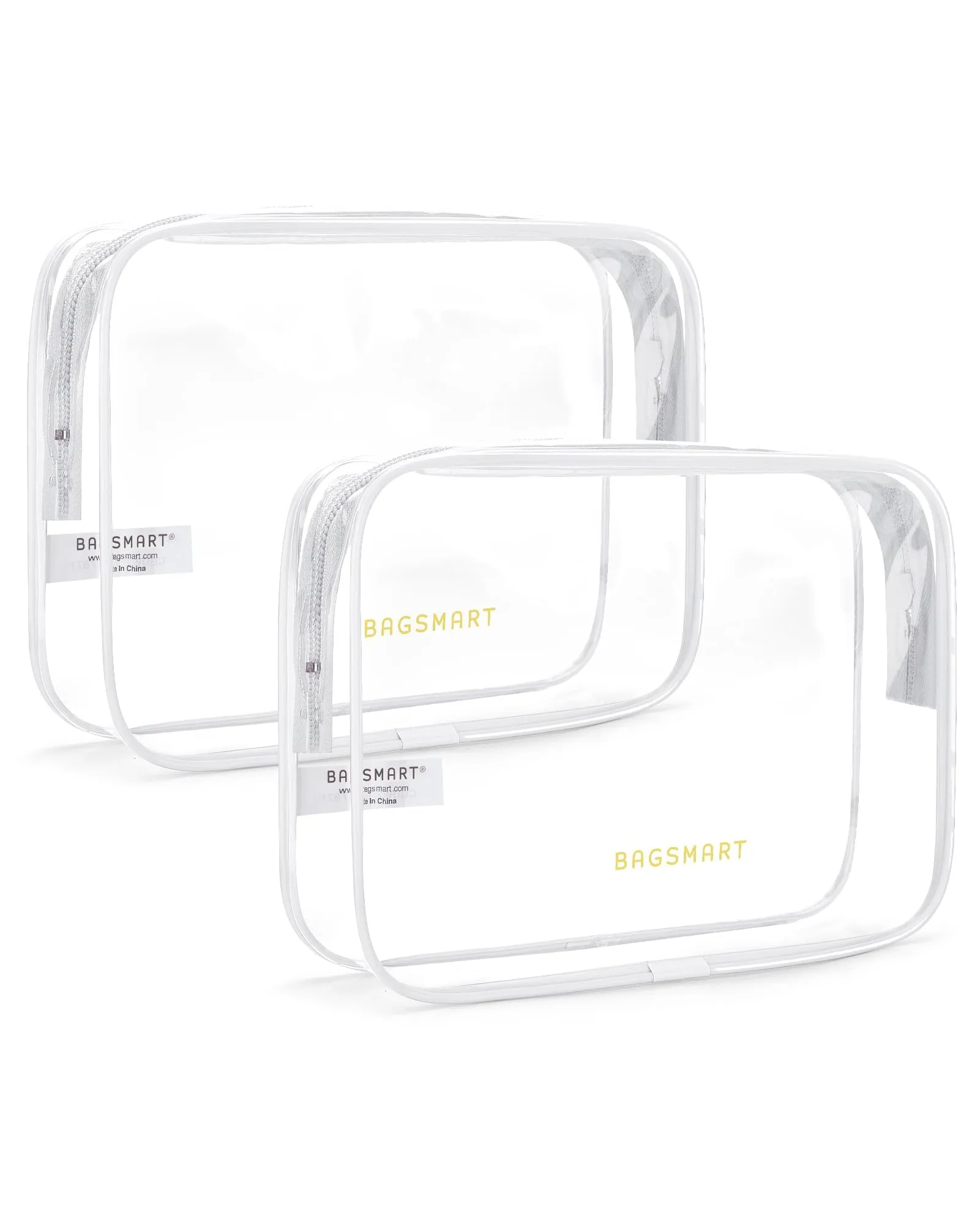 BAGSMART Clear Toiletry Bag, 2 Packs TSA Approved Water Resistant Quart Size Travel Organizer, Airport Airline Travel Essential Carry On Makeup Cosmetic Bags for Women, White