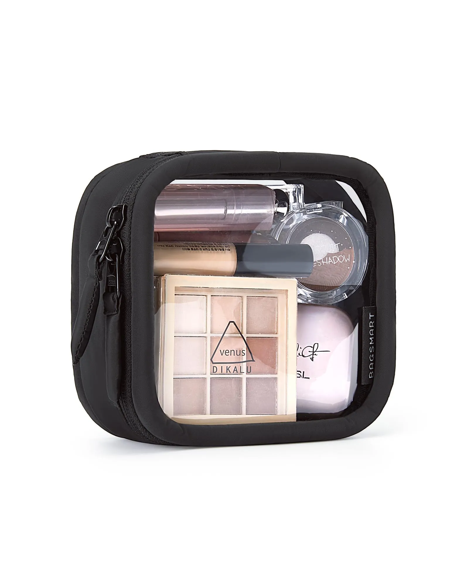 BAGSMART Mini Clear Makeup Bag for Women Portable Travel Toiletry Bag, Cute Small Water-ResistantCosmetic Bag TSA Approved Clear Makeup Case Pouch with Zipper for Car Essentials(Black)