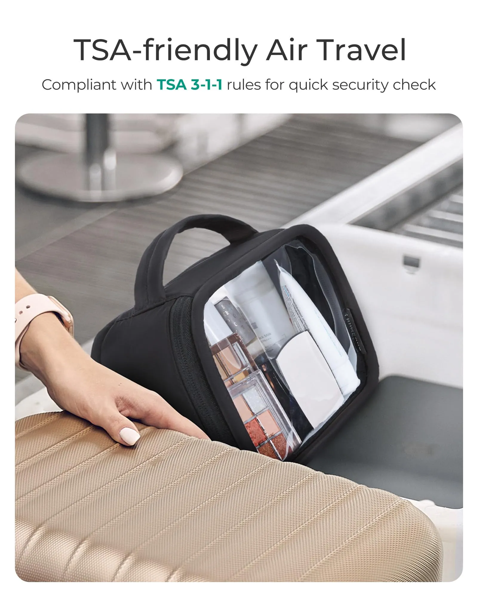 BAGSMART TSA-Approved Toiletry Bag, Large Opening Clear Makeup Bag with Handle, Quart Sized Travel Toiletry Bag, Carry-On Airline Compliant for Men and Women (Beige)