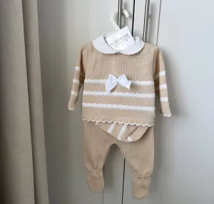 Beige & White Stripe Jumper & Pants With Matching Hat - Tiffany